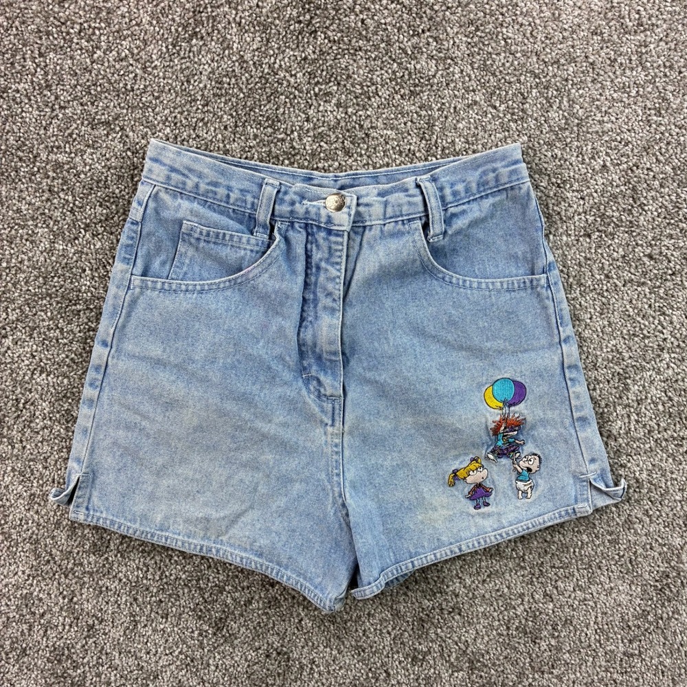Vintage Rugrats Denim Shorts Girls 10 Blue Cotton Embroidered 90s Viacom Cartoon
